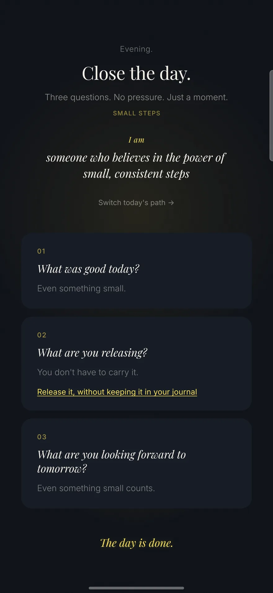 Evening closure screen